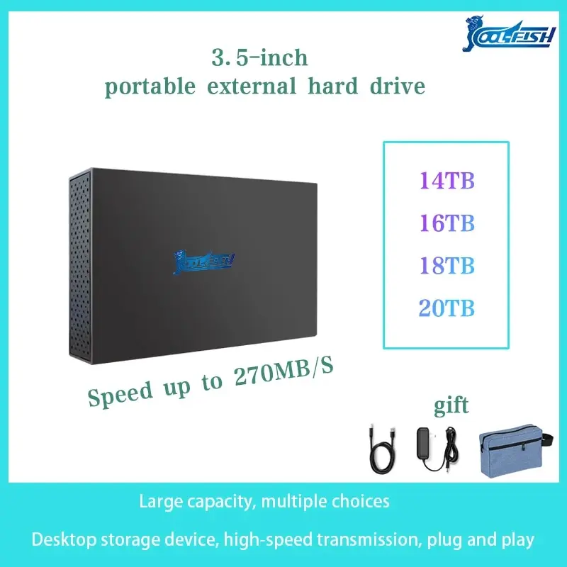 CoolFish External Hard Disk Hdd14TB 16TB 18TB 20TB External Disk 3.5Inch High-capacity External Hard Drive Free Shipping