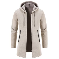 Men's Long Cardigan Fleece Trench Coat Thick Hooded Jacket Knitted Cardigans Coats Harajuku Korean Style Knit Man Clothes