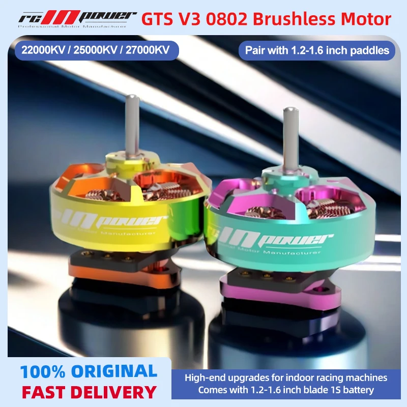 

RCINPOWER GTS V3 0802 Brushless Motor 22000KV 25000KV 27000KV 1S for FPV Freestyle 1.2-1.6inch Tinywhoop Cinewhoop Drones