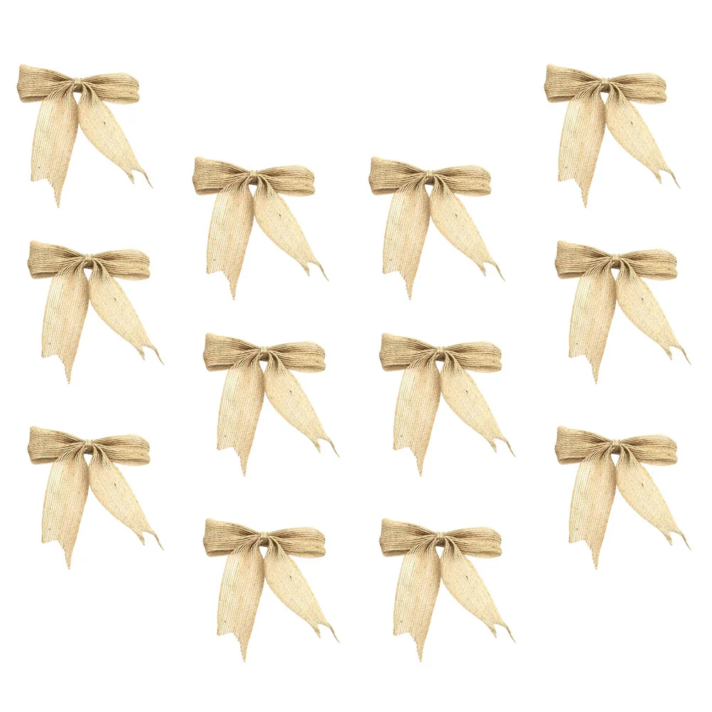 12 PCS Garland Decor Christmas Tree Burlap Bow Pendant Top Hat Nativity Ornaments