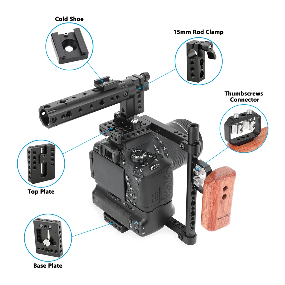 CAMVATE macchina fotografica universale gabbia Rig con impugnatura in legno Grip & Top impugnatura e supporto per scarpe per Canon Nikon Sony Panasonic Fujifilm X-T2