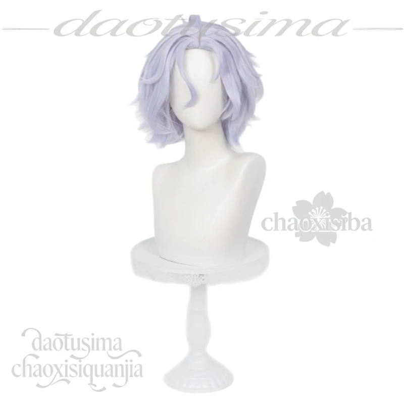 Anime Game Genshin Impact Cosplay Mitya Grayish Blue White Short Curly Hair Fashion Y2K Synthetic Hair Wigs Halloween Christmas - view 6