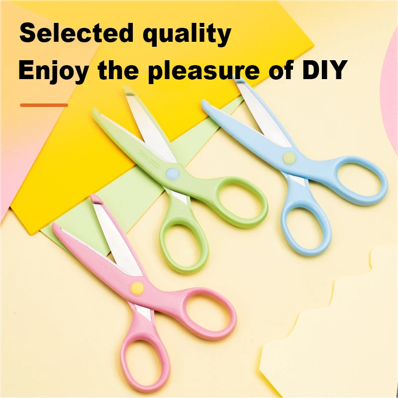 Deli 1/3/12pcs Children Scissors 133mm Kids Safety Scissors Round Tip Kids Craft Portable Student Art Paper Cutting Scissors