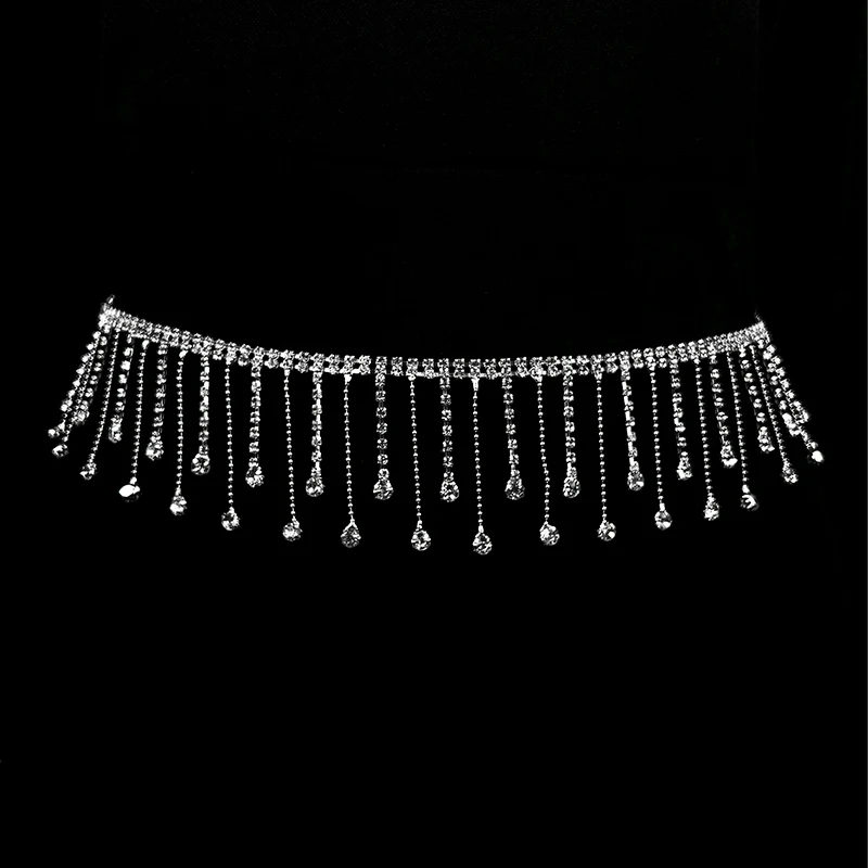 Rhinestone slim waist chain women\'s full diamond decorative dress accessories wedding dress belt tassel belly dance skirt