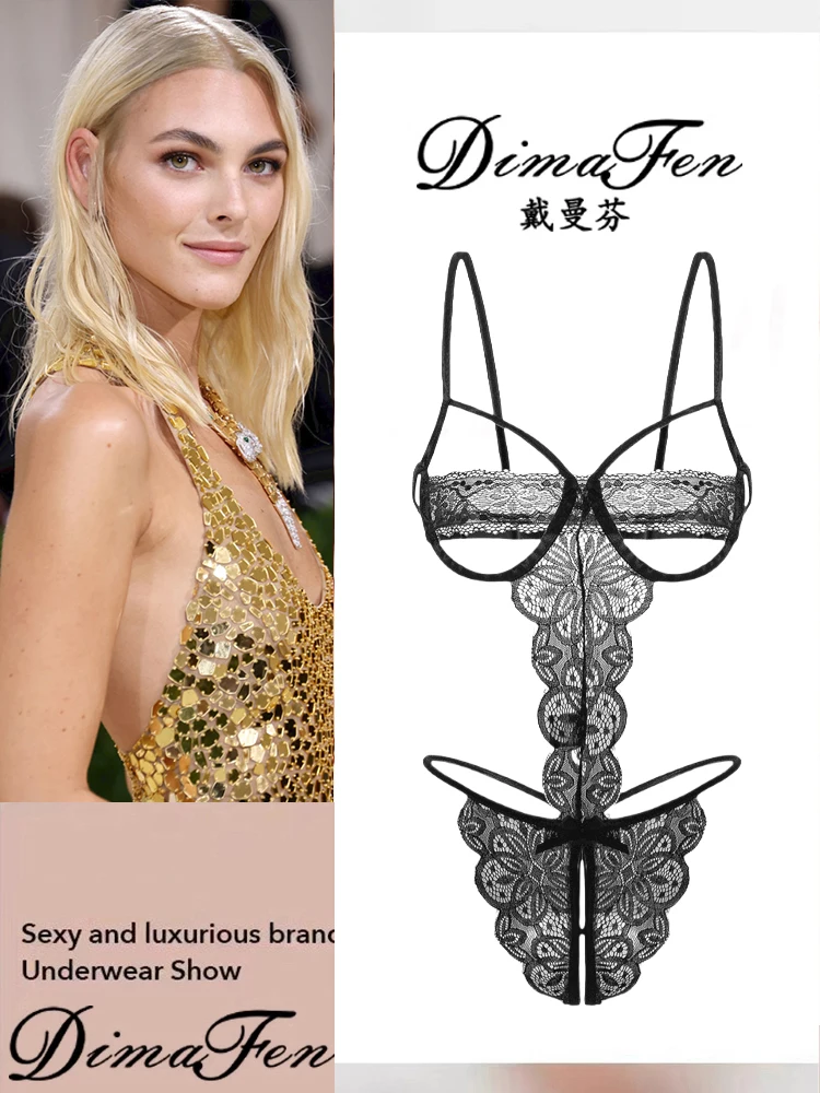 

Sexy Hollow out Bodysuit Thin Underwear Bra Set High Waist ort Pants Linen Fabric Commute Sle Spring Collection Women's U...