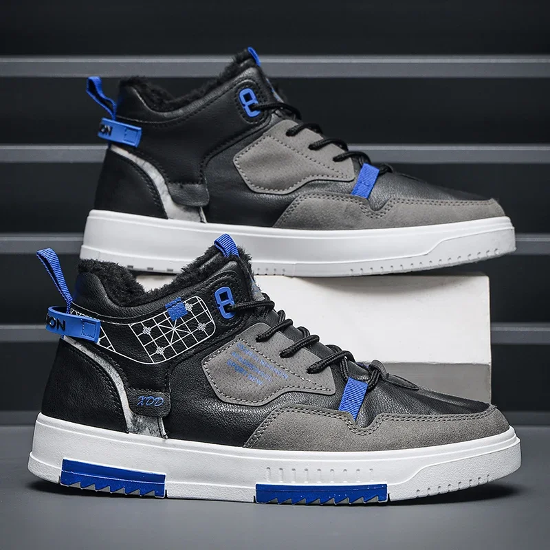 أحذية رجالية عالية الجودة، أحذية رياضية كاجوال، أحذية بيضاء صغيرة عصرية مع أحذية قطنية دافئة سميكة #4