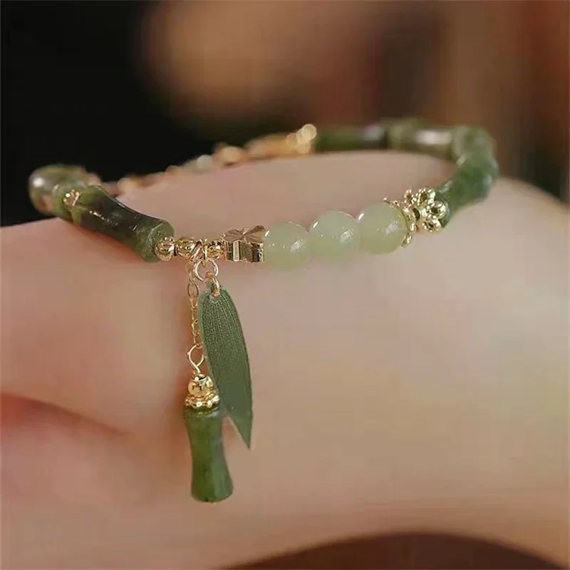 Creative Green Bamboo Beads Bracelet Retro Chinese Style Simple Fashion Bracelet For Women Jewelry Accessories Gift