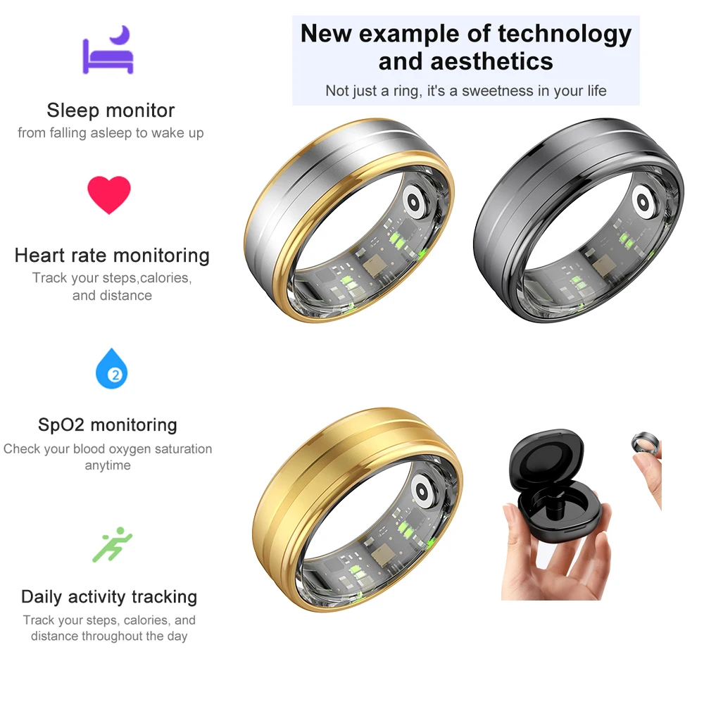 

Smart Ring for Android IOS heart rate blood oxygen sleep monitoring sports mode fashion photo mode 5ATM Waterproof RING