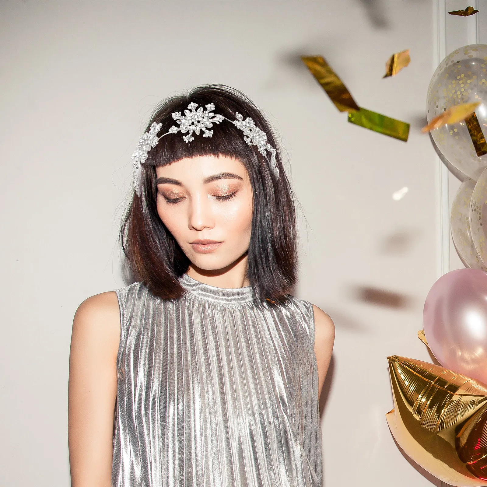 

Rhinestones Headband Snowflake Design Stunning Bride Decorative Birthday Party Hair Accessories Fashion Hairband for Women