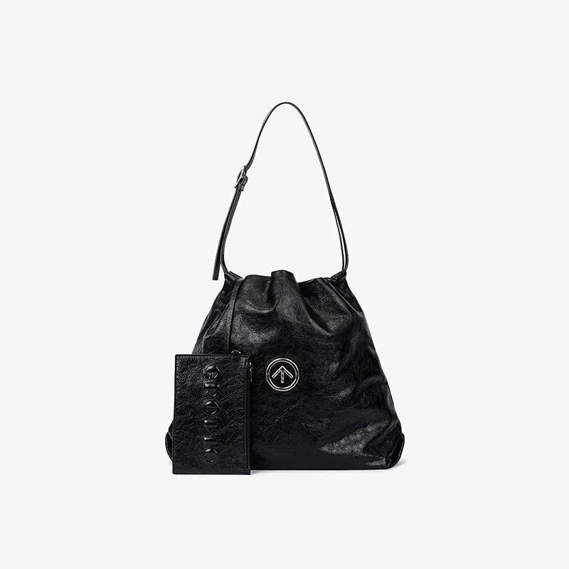 GROTTO Genuine Leather Garbage Bag Casual Large Capacity Medium Size Mother and Child Bag Single Shoulder Crossbody Soft Bag