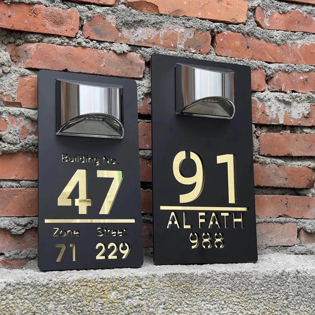Personalized Solar LED House Number Sign, Custom Acrylic Lighted Address Plaque with Family Name, Outdoor Door & Wall Decor