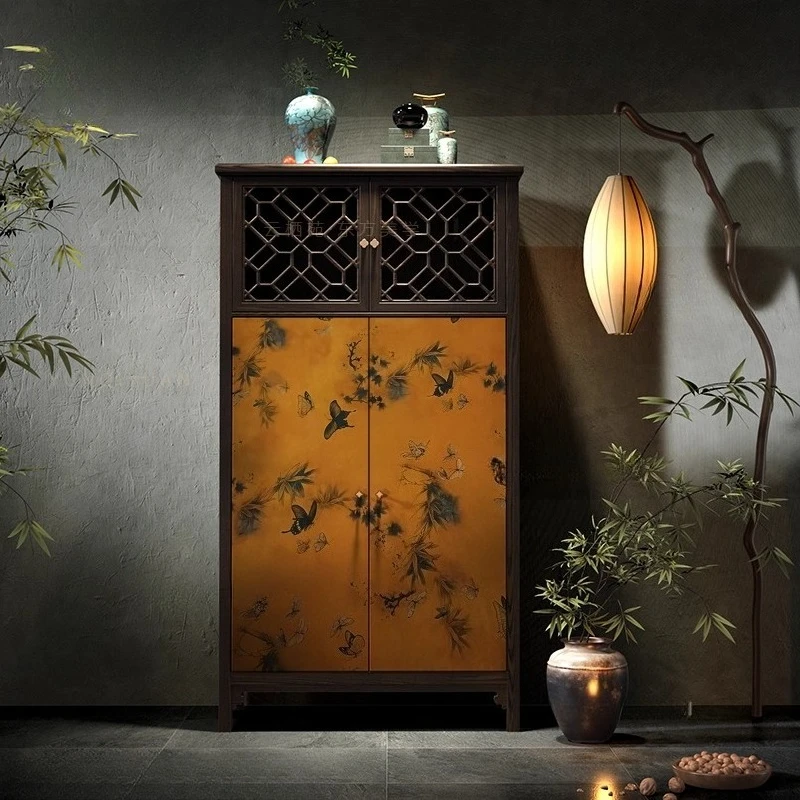 aesthetic wardrobe household bedroom solid wood locker dining side cabinet integrated chest cabinet against the wall