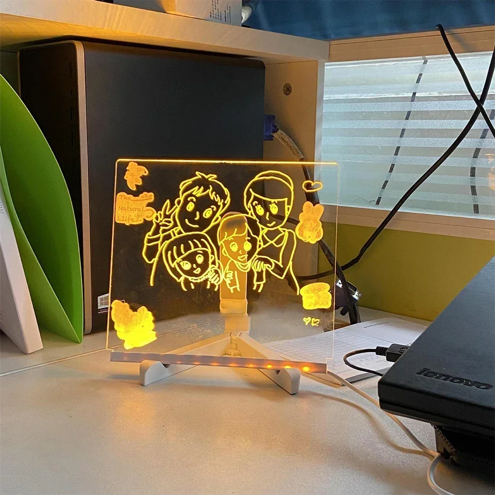 LED-lichtgevend tekentafel, lichtgevend prikbord, acryl tekentafel met kleurpen, uitwisbaar schrijven, speelgoedcadeau voor kinderen