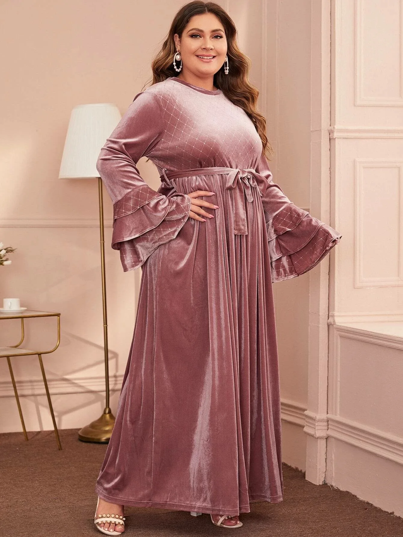 Plus-size Dress for Women Velvet Muslim Fashion Dubai Abaya Long Dresses Women with Sashes Islam Clothing Abaya African Musulman