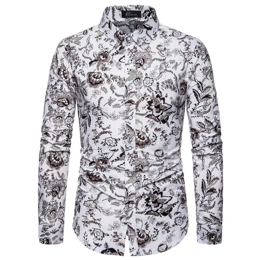 Mens Long Sleeve Hawaiian Shirt Summer Casual Floral Shirts For Men ML02