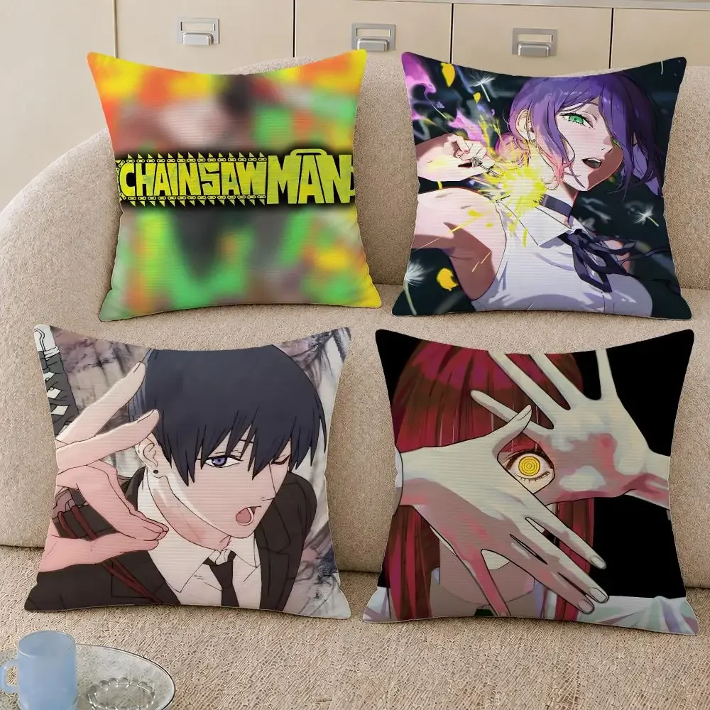 Anime Chainsaw Man Denji Power Pochita Cushion Cover Decorative Pillowcase Soft Short Plush Cozy Durable Sofa Home Decor Items