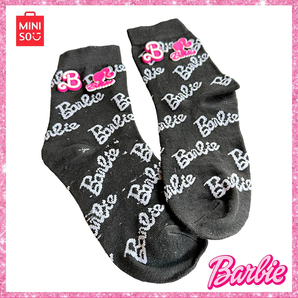 2024 Anime New Miniso Barbie Mid-Calf Socks Love 3D Bow Sweet Department Girls Ins Casual Sports Socks Girls Birthday Gift