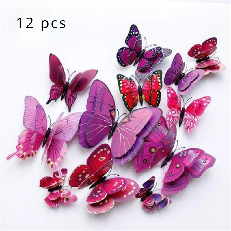 12Pcs 3D Double Layer Butterflies DIY Wall Stickers Home Room Decor Birthday Party Wedding Decoration Magnet Butterflies Decals