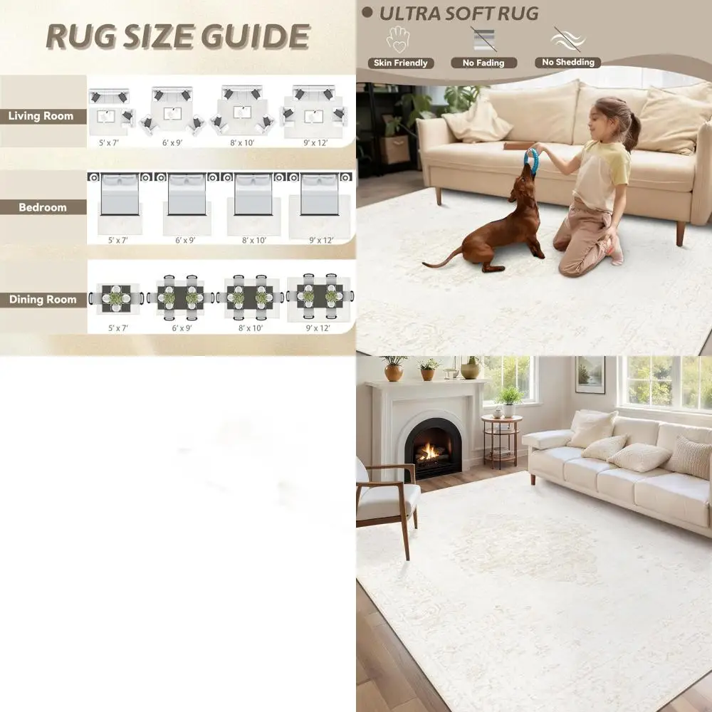 

6x9 Area Rugs for Living Room: Washable Vintage Large Retro Rug Soft Non-Slip Indoor Low Pile Carpet for Bedroom Dining Room Nur