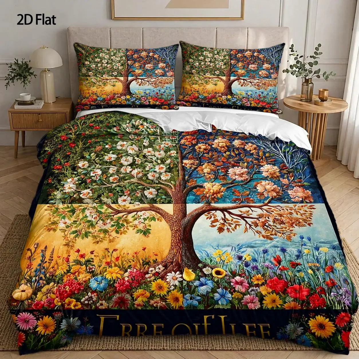 3-Piece Quilt Cover Set, 1 Quilt Cover + 2 Pillowcases (Without Filling) 2D Flat Printing, Floral Theme for All Seasons, Abstract Painting Style, Spring and Autumn, Machine Washable, Invisible Zipper, Three-Piece Quilt Cover Set, Bedding Set, Large Quilt Cover Set, Suitable for Home, Dormitory, Master Bedroom, Guest Room
