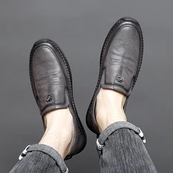 Spring Autumn Genuine Leather Shoes Men Loafers Soft Casual New Breathable Male Footwear Rubber Black /grey Slip-on Casual Shoes