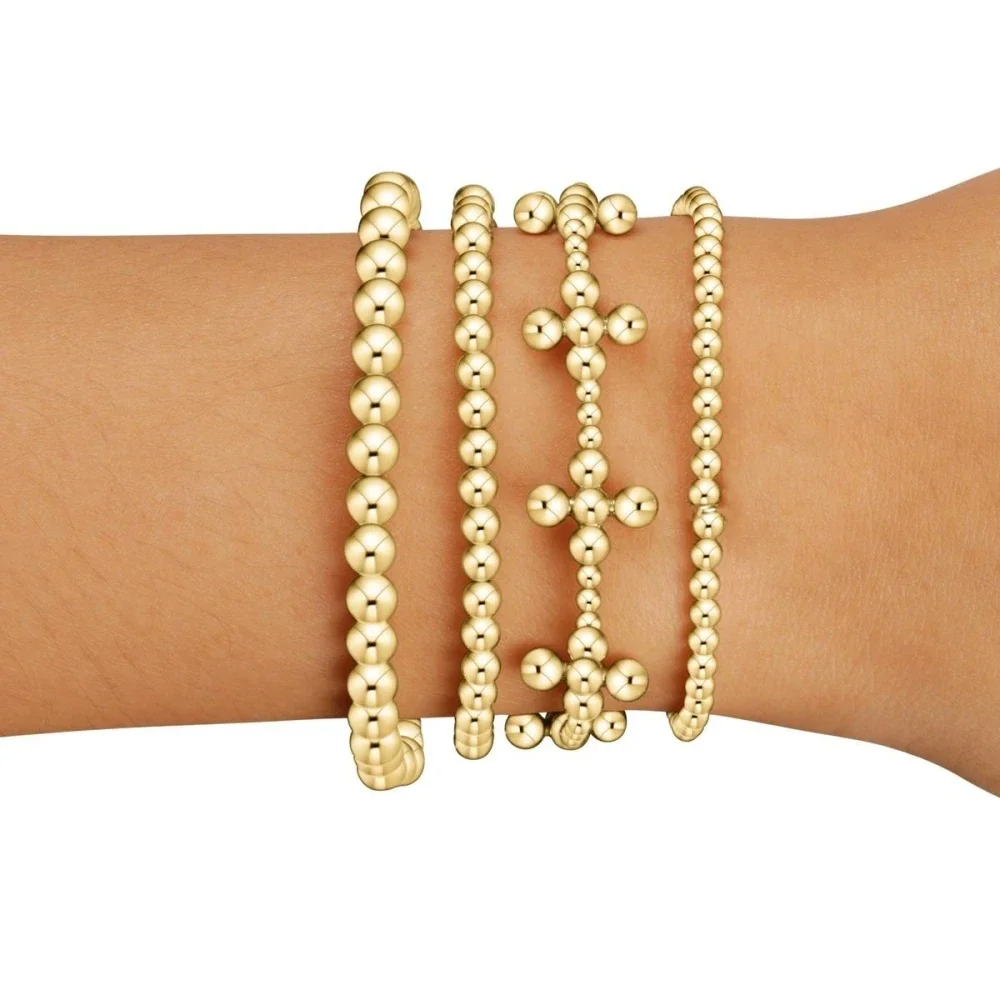 Vlen 18 K Gold Plated Cross Christian Bracelet for Women Hypoallergenic Beads Religious Bracelets Femme Jewelry Stretch Pulseras