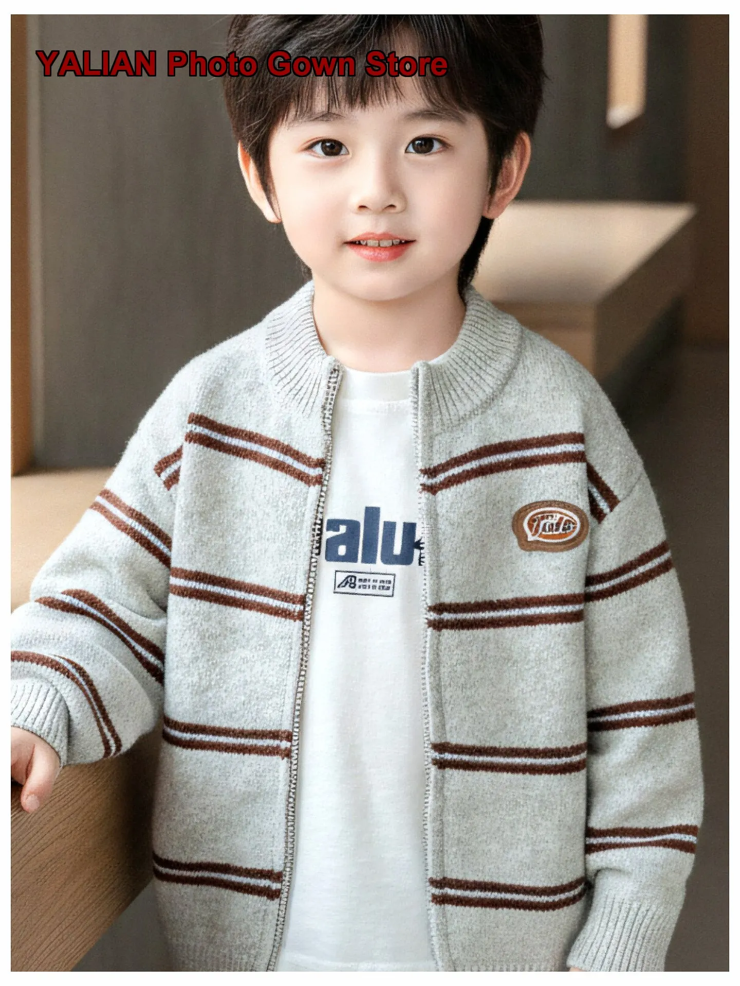Boys Striped Knit Cardigan Jacket Little Boys Casual Stylish Outerwear Fashionable