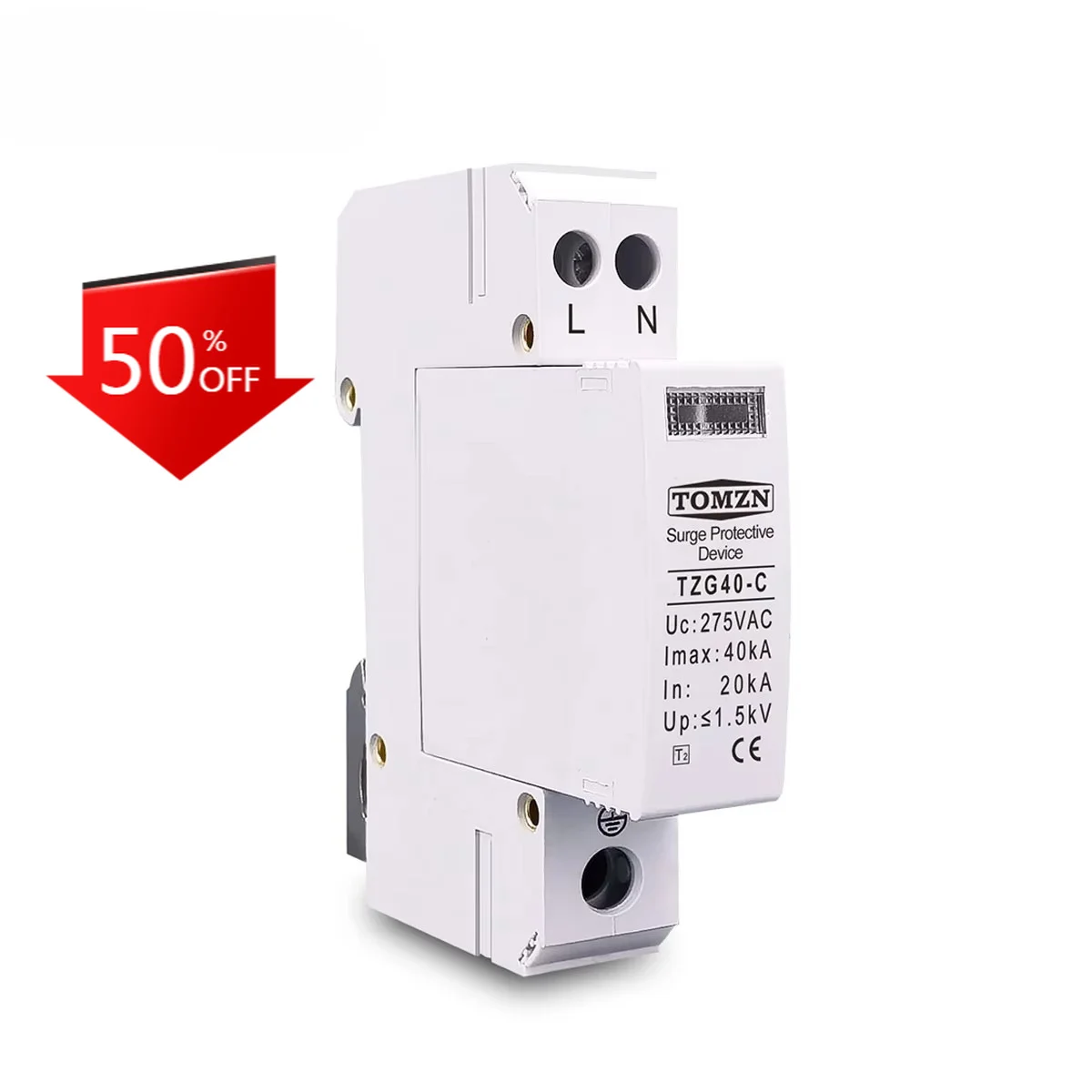 TOMZN 1P+N AC SPD 18mm Width House Surge Protector 20KA-40KA 275V Low Voltage Surge Arrester Device