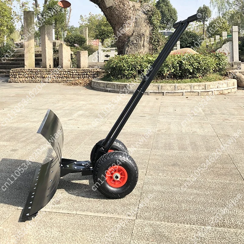 Heavy Duty Dual Handle Wheeled Snow Pusher 74cm Wide Blade with All-Terrain Tires for Driveway