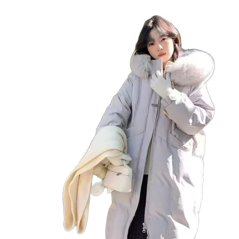 سترة نسائية جديدة لخريف وشتاء 2025 بتصميم متوسط إلى طويل بلون سادة فوق الركبة النسخة الكورية السميكة #5