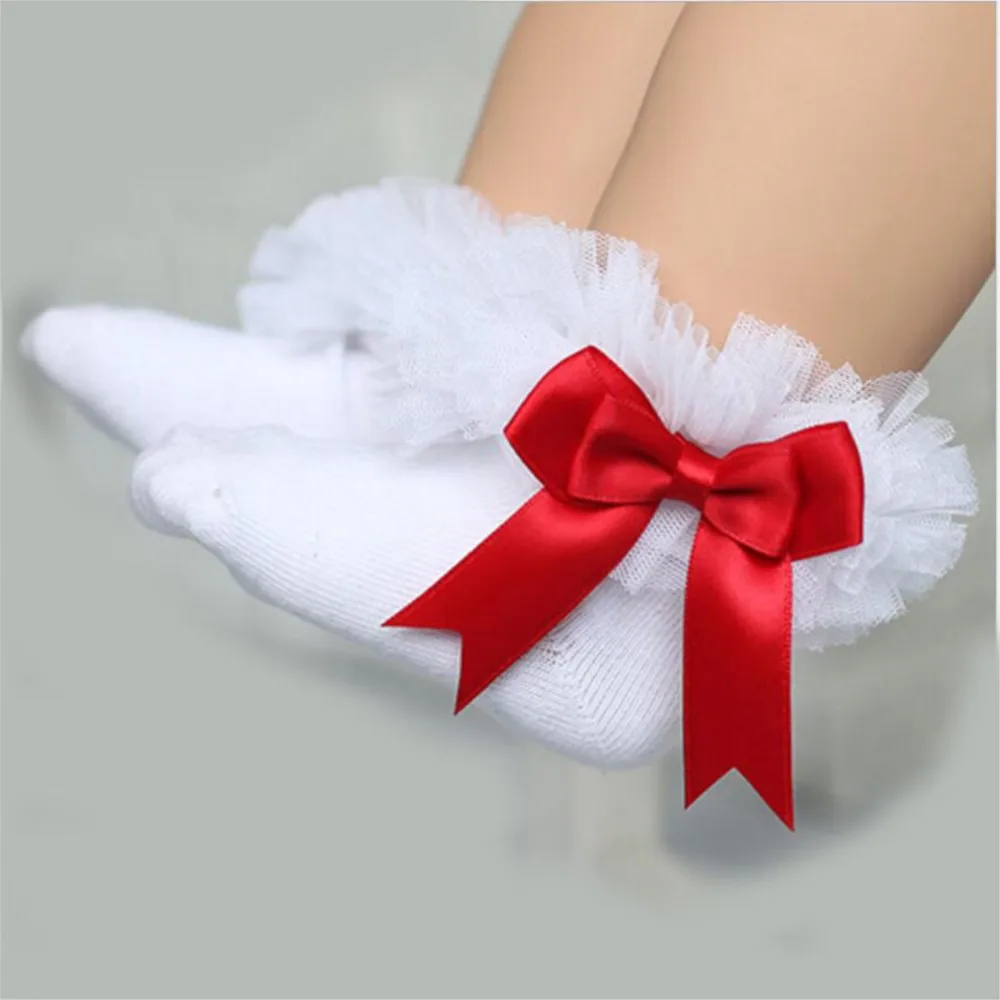 0-6Y Princess Kids Tutu Socks Short Girls Baby Socks Silk Ribbon Bowknot Lace Ruffle Cotton Ankle Socks Photography Props