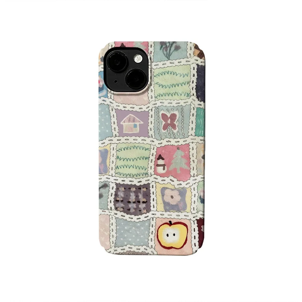 Fun Grid Cartoon Illustration Case for IPhone 16 15 14 13 Pro Max 13 12 Mini 11 Pro XR Shockproof Protective Acrylic Phone Cover