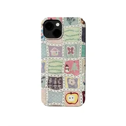 Fun Grid Cartoon Illustration Case for IPhone 16 15 14 13 Pro Max 13 12 Mini 11 Pro XR Shockproof Protective Acrylic Phone Cover