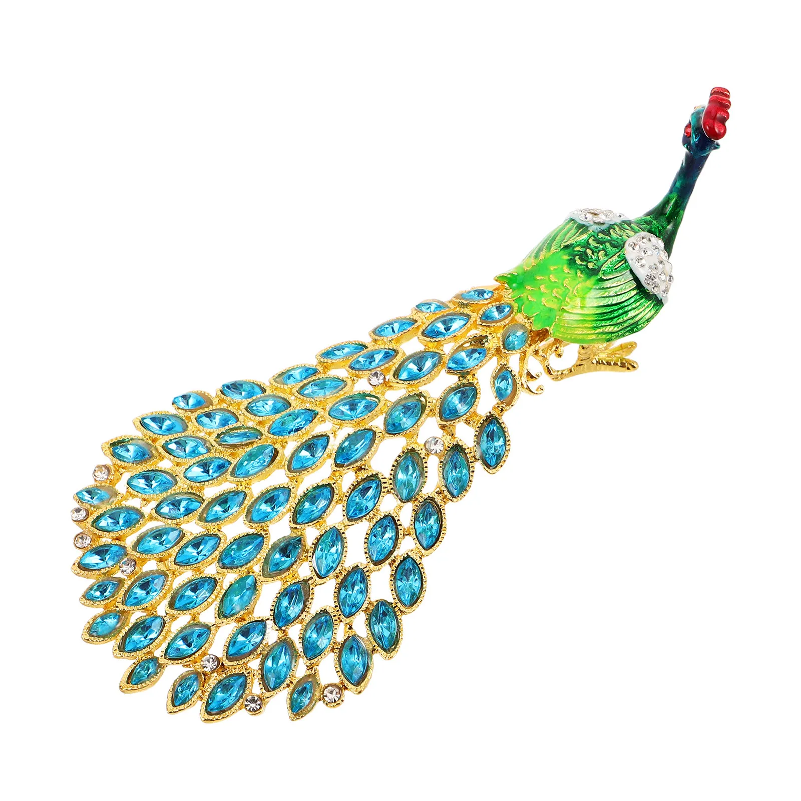 

Эмалированная шкатулка для украшений в виде павлина, расписанная вручную, с зелеными стразами, декоративный органайзер для хранения колец и серег, мини-органайзер, подарок для женщин