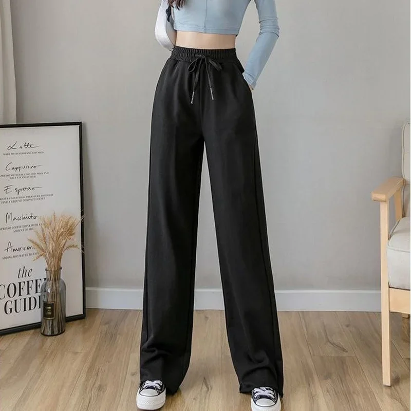 Trousers for Women Black Drawstring Purple with Pockets Loose Baggy Female Pants Straight Leg Clothes Casual Outfits New in 90s