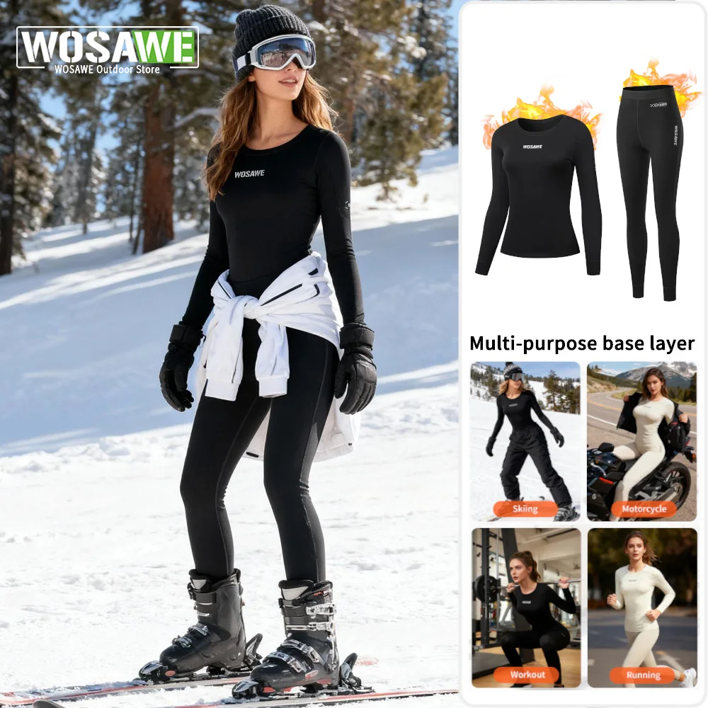 WOSAWE النساء التزلج ملابس اخلية حرارية مجموعات رياضية سريعة الجافة رياضية اللياقة البدنية تجريب ممارسة قمصان ضيقة طويلة جونز ملابس رياضية #1