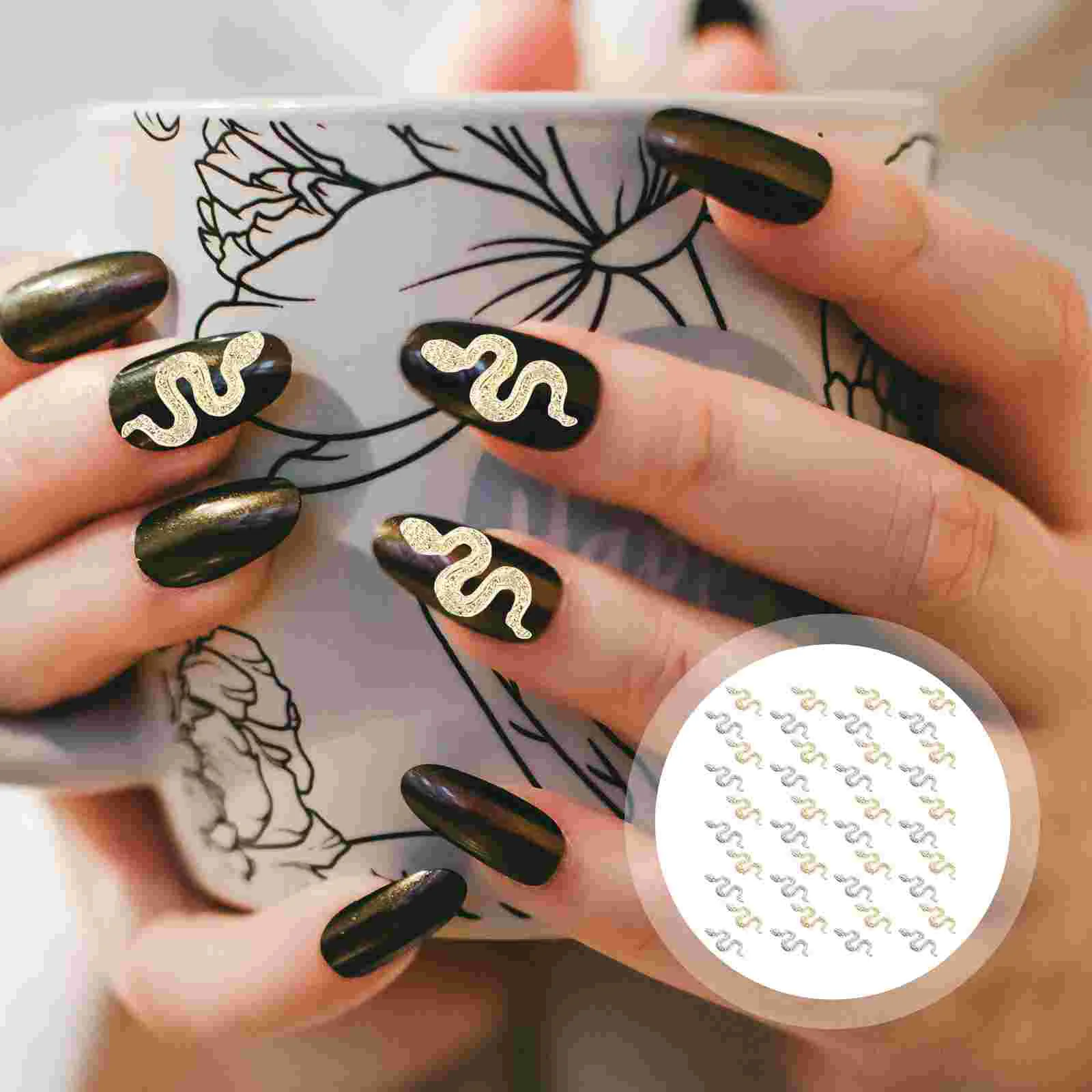 40 Pcs Little Snake Nail Jewelry Charms Gold Decor for Nails Design Acrylic Alloy Drill 3d