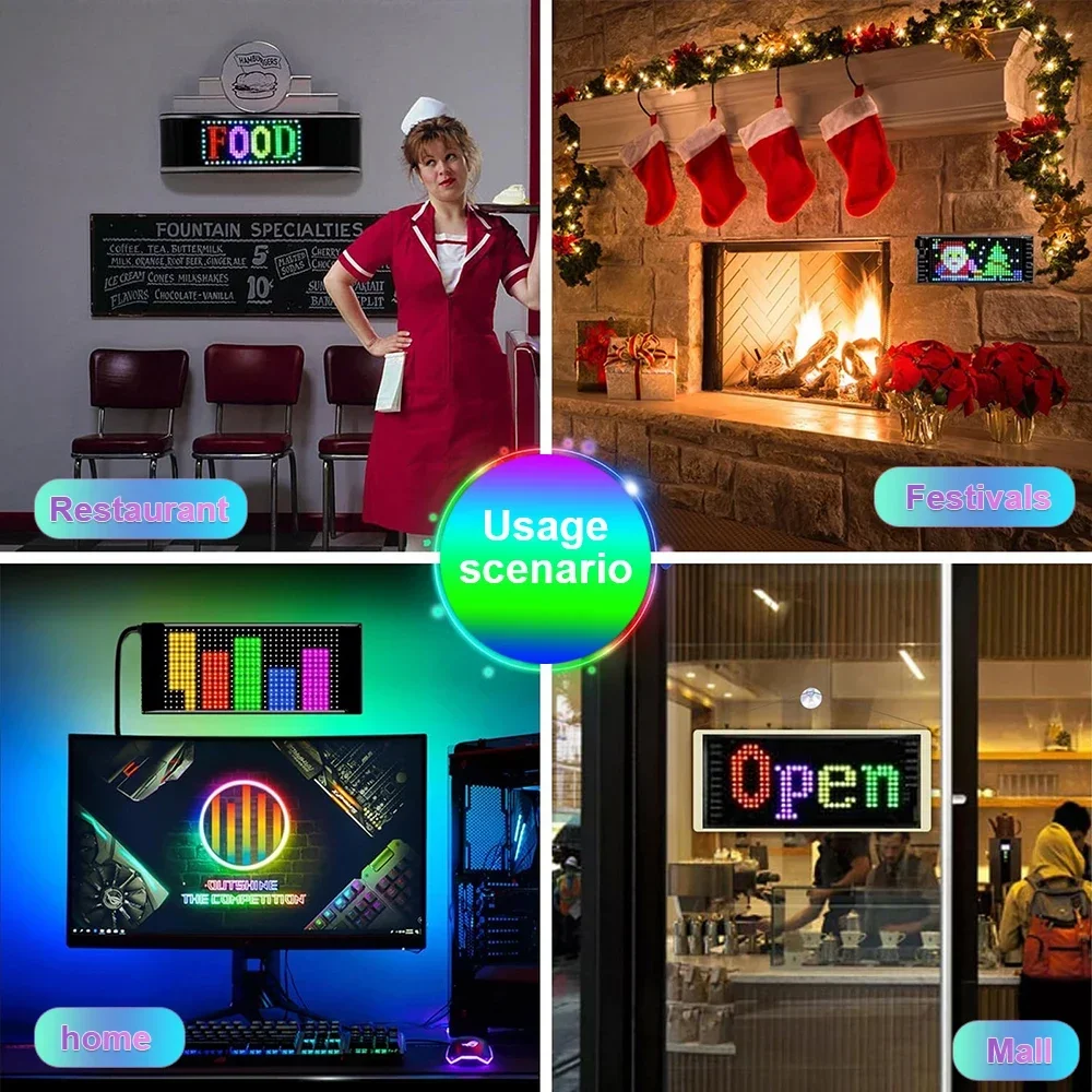 Painel de matriz led com controle por aplicativo bluetooth, luz noturna, faça você mesmo, sinal de carro programável, display led flexível para loja, hotel, bar