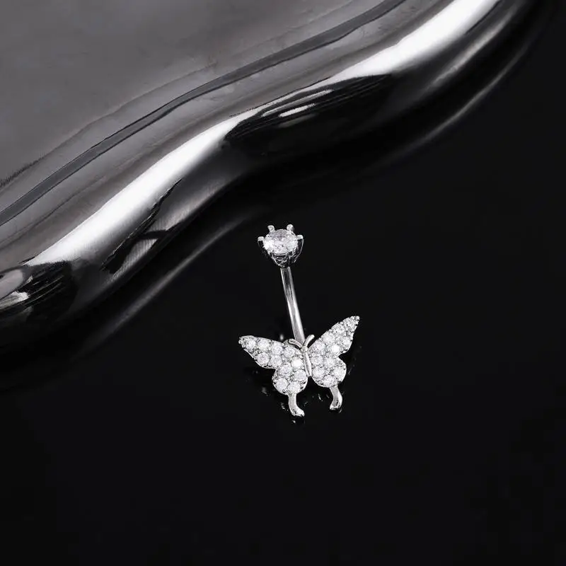 Anillos de Ombligo con Circonita en Forma de Mariposa, Joyería de Alta Calidad para Piercing de Ombligo con Circonita Brillante Estilo Y2K para Citas Nocturnas
