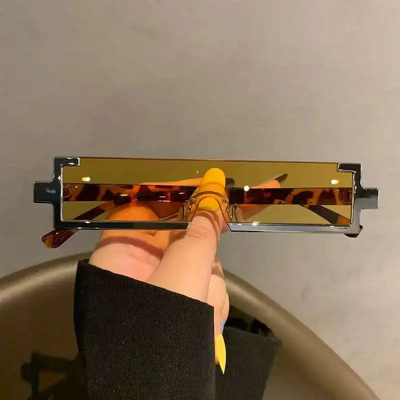 نظارات شمسية معدنية مستطيلة مستقبلية للجنسين بإطار بسيط ومتكامل للرجال والنساء