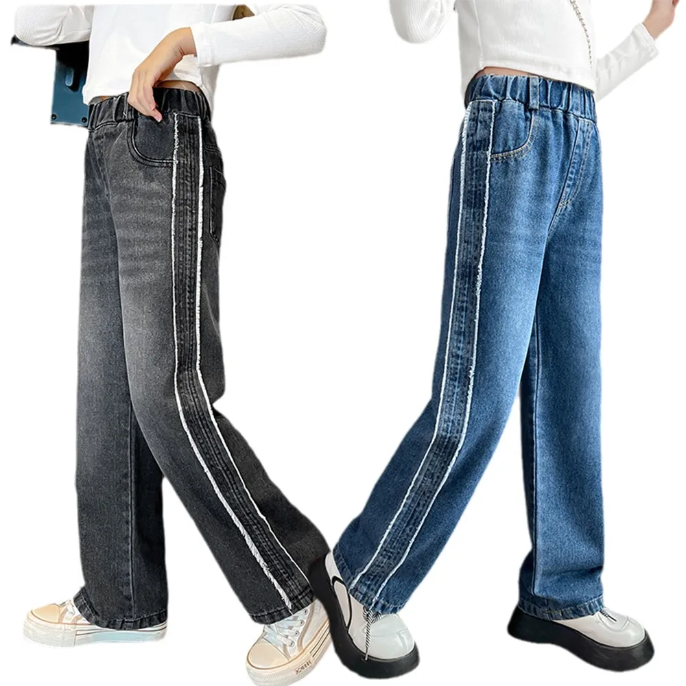

Girls Jeans Leggings Side Tassel Loose Girl Wide Leg Kids Denim Pants Children Outwear Long Trousers Teen Clothing Fall Spring 9