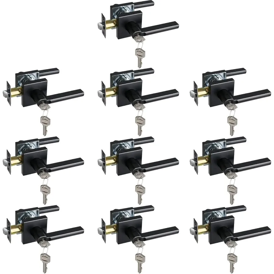 مقبض باب داخلي مربع عالي التحمل مع قفل للباب الأمامي ودخول المكتب، تصميم ذو وجهين باللون الأسود غير اللامع لليمين