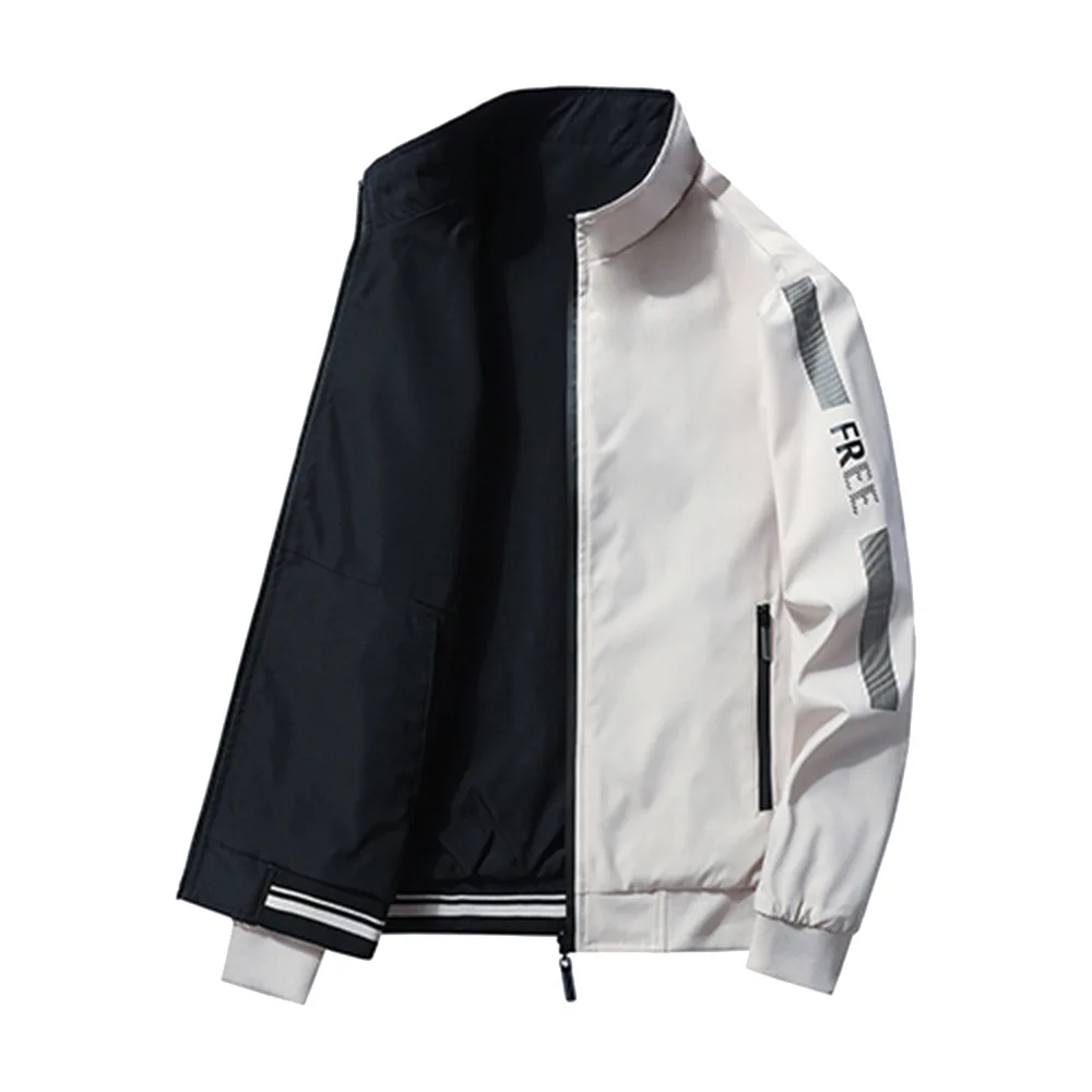 

Spring and Autumn Double-sided Jacket Men's Stand-up Collar Jacket Loose Coat Men and Women Couples on The Clothes Trend