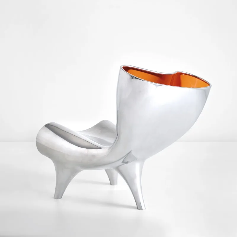 Hotel reception model room FRP special-shaped smiley mouth personalized silver single chair