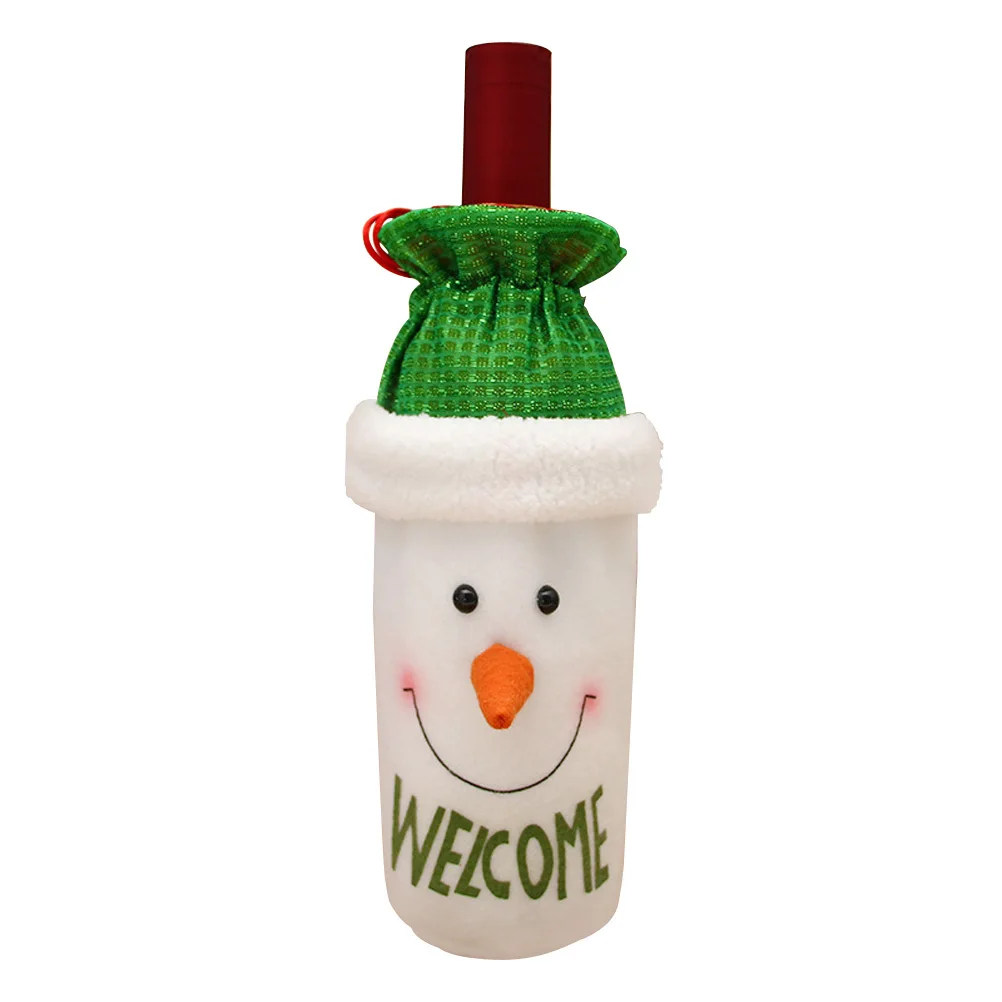 

3 pcs Red Bottle Cover H made Short Deer Santa Claus Snowman Drawstring Bag Christmas Table Decor Gifts