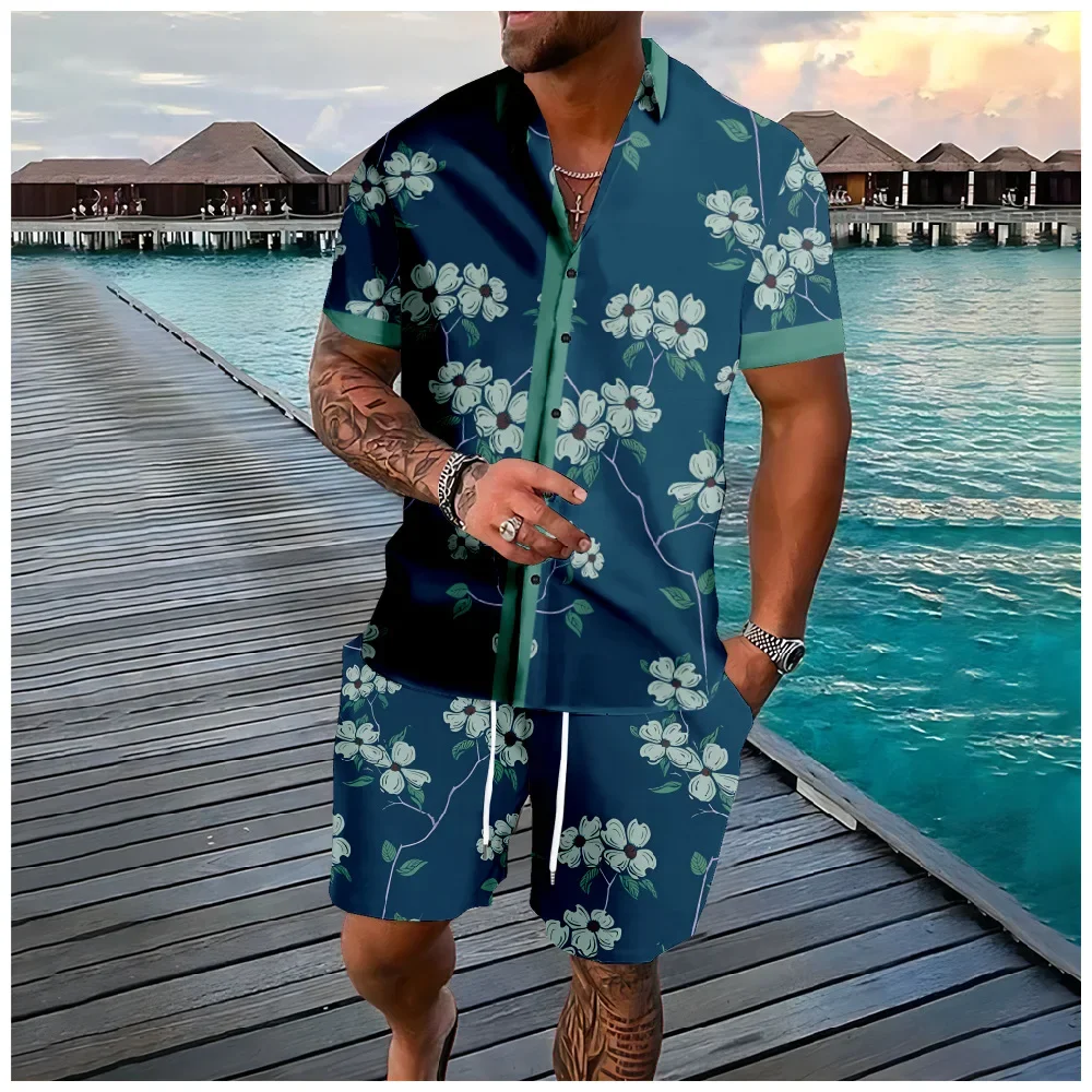 Summer Plants 3D Print Men Shirt Sets Fashion Short Sleeve Shirt Oversized Casual Beach Shorts Streetwear Hawaiian Suits Clothes