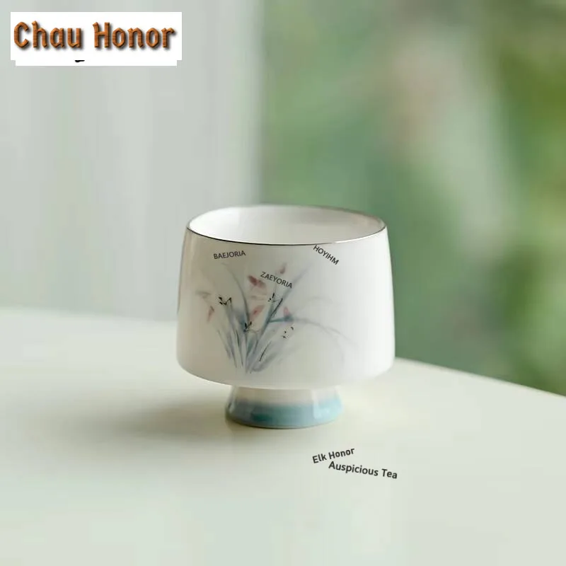 

Набор из 2 чашек: Золотой контур, ручная роспись орхидеями, чашка на высокой ножке, персональная чашка, мастер-чашка, аксессуары для чая для кафе, 60 мл