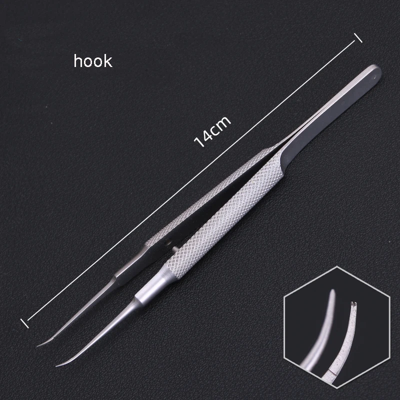 Ophthalmic instruments double eyelid tools stainless steel platform toothed micro tweezers straight elbow round handle tweezers