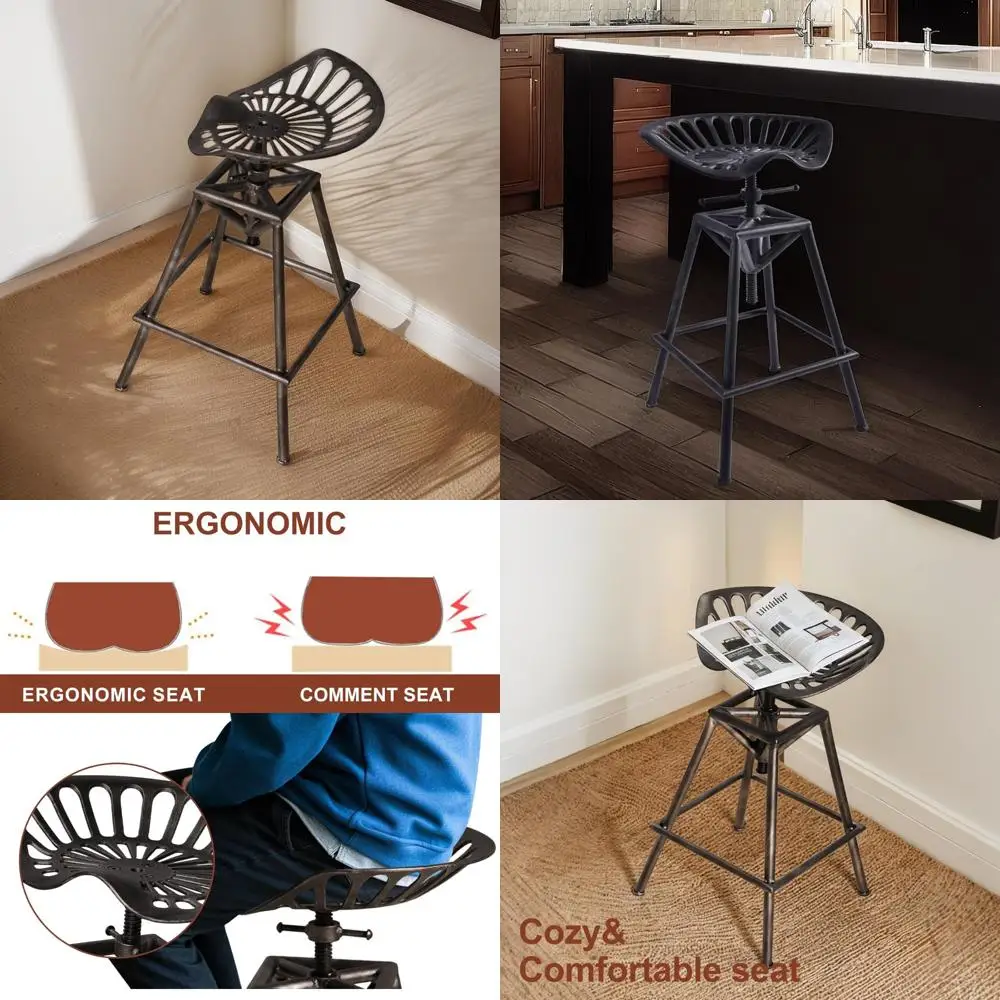

Adjustable Height Swivel Cast Iron Bar Stool, 27.5 to 33.4 Inches, Kitchen Breakfast Coffee Counter Height Metal Stool with Trac
