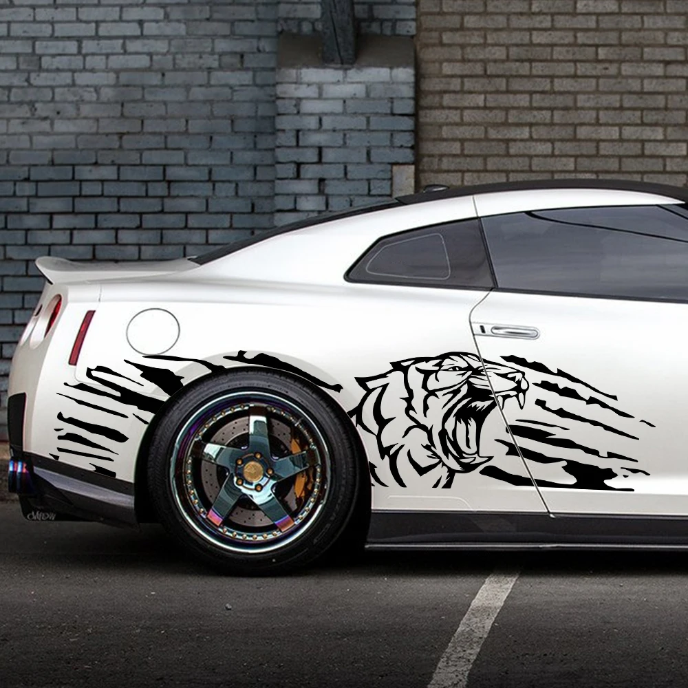 

Универсальные наклейки на боковые двери автомобиля с рисунком головы тигра, виниловая графическая пленка, наклейки, аксессуары для автотюнинга, украшение кузова